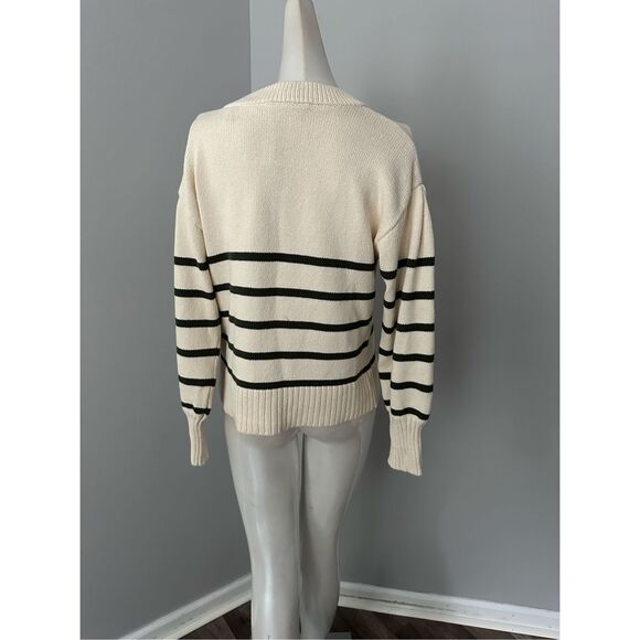 NWT Veronica Beard Kylin Stripe Button-Front Cotton Long Sleeve Cardigan Ecru XS - Picture 8 of 11